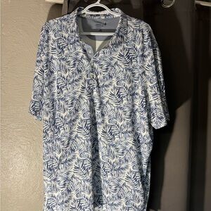 johnnie-O White and Blue Leaf Pattern Shirt